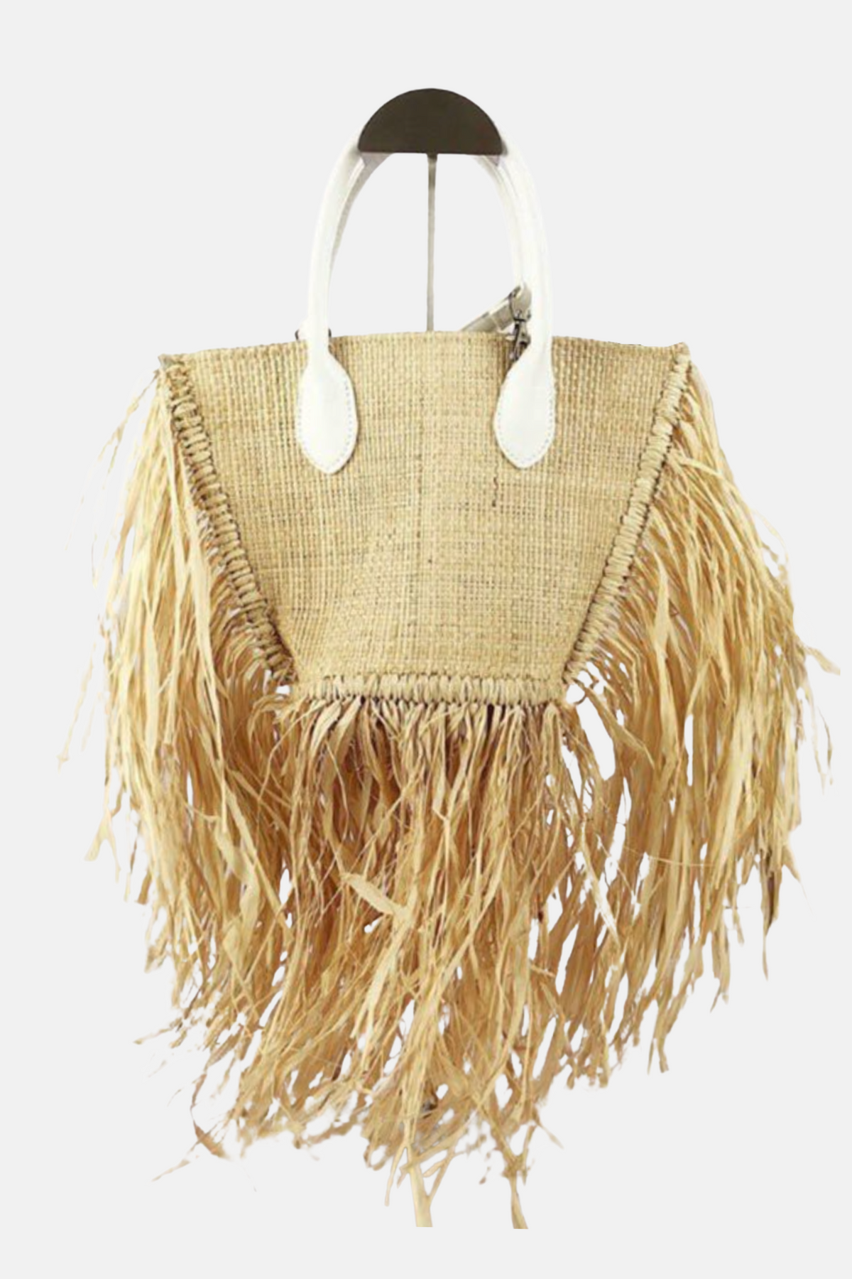 Small White Two Tone Double Handle Straw Bag Vacation